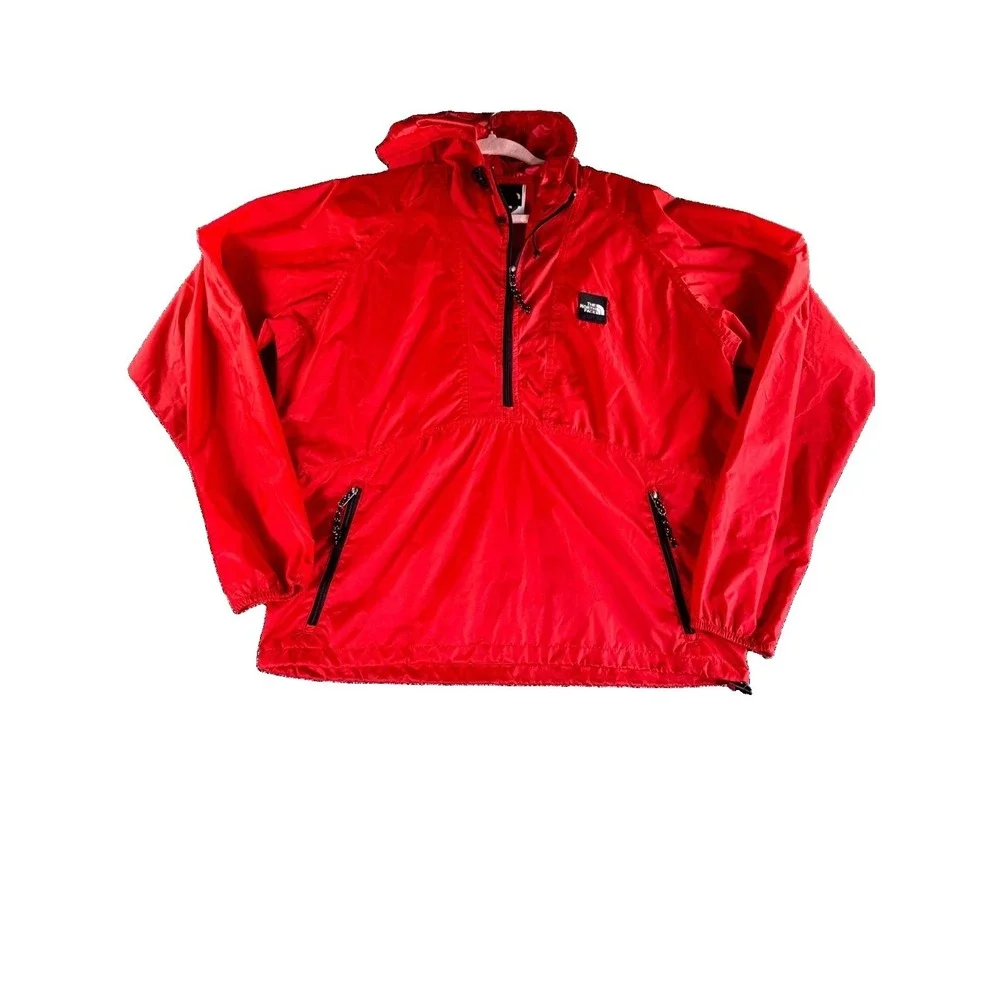 The North Face Windbreaker Jacket Mens S Red Half Zip Pockets Hooded Long Sleeve
